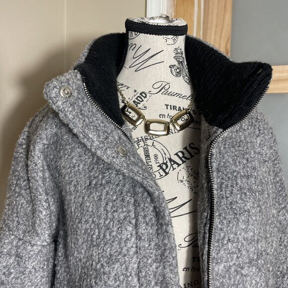 Vince Camuto Womens Small S Grey Black Wool Blend Jacket Coat Faux Leather - Picture 2 of 8